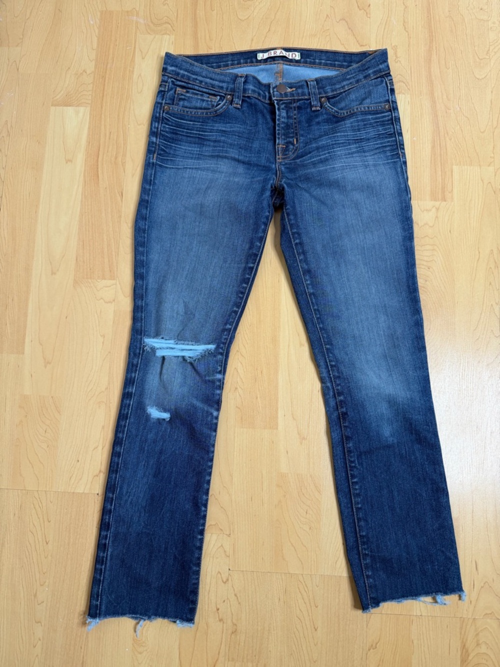 J Brand Blue Distressed Straight-Leg Jeans - Picture 2 of 11